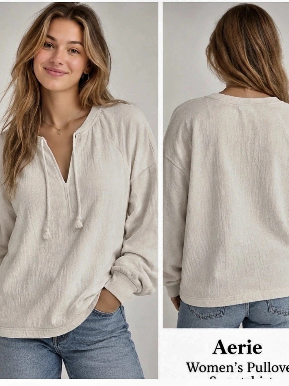 Aerie Women's Long Sleeve Tunic in Cream Size Medium